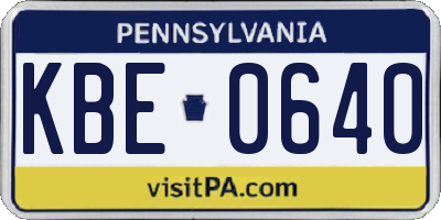 PA license plate KBE0640