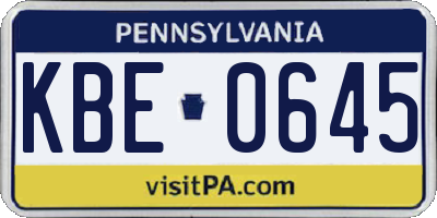 PA license plate KBE0645