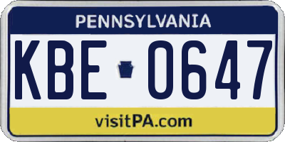 PA license plate KBE0647