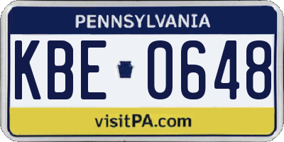 PA license plate KBE0648