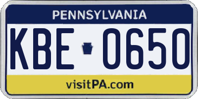 PA license plate KBE0650