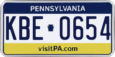 PA license plate KBE0654