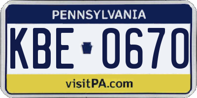 PA license plate KBE0670