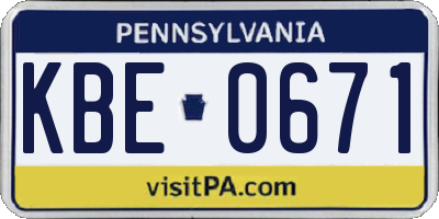 PA license plate KBE0671
