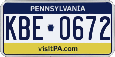 PA license plate KBE0672