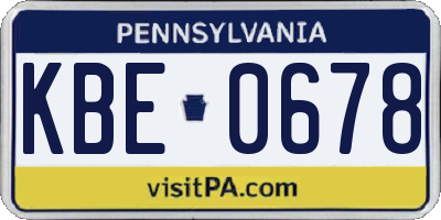 PA license plate KBE0678