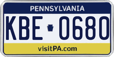 PA license plate KBE0680