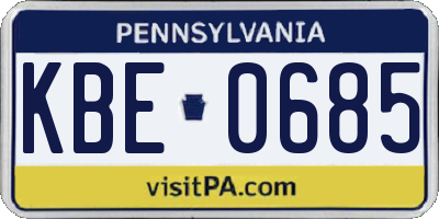 PA license plate KBE0685
