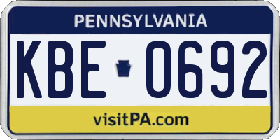 PA license plate KBE0692