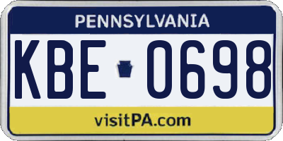 PA license plate KBE0698