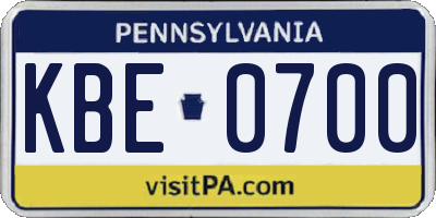 PA license plate KBE0700