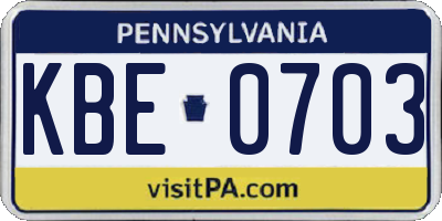 PA license plate KBE0703