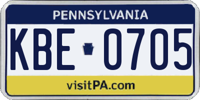 PA license plate KBE0705