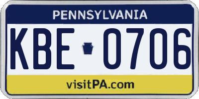 PA license plate KBE0706
