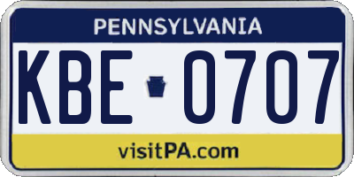 PA license plate KBE0707