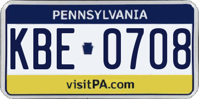 PA license plate KBE0708