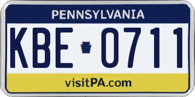 PA license plate KBE0711