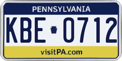 PA license plate KBE0712