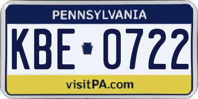 PA license plate KBE0722