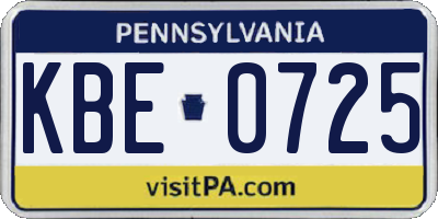 PA license plate KBE0725