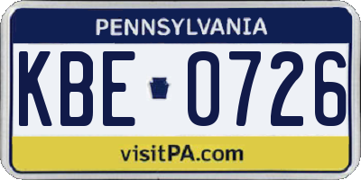PA license plate KBE0726