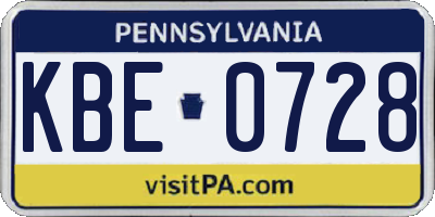 PA license plate KBE0728