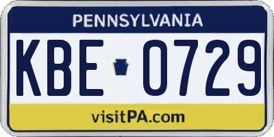 PA license plate KBE0729