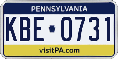 PA license plate KBE0731