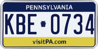 PA license plate KBE0734