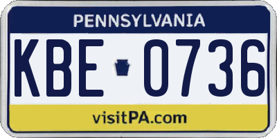 PA license plate KBE0736