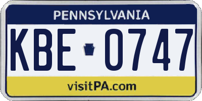 PA license plate KBE0747