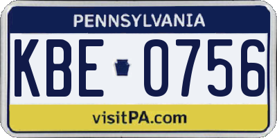 PA license plate KBE0756