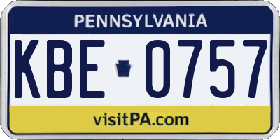 PA license plate KBE0757