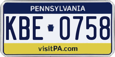 PA license plate KBE0758