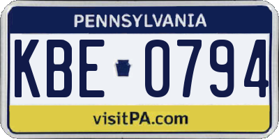 PA license plate KBE0794