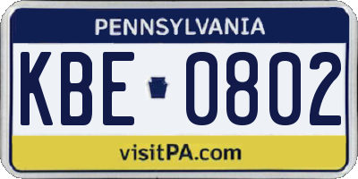 PA license plate KBE0802