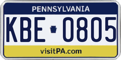 PA license plate KBE0805
