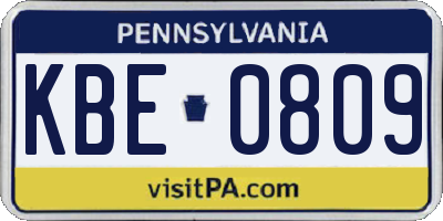 PA license plate KBE0809