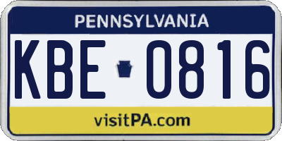 PA license plate KBE0816