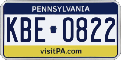 PA license plate KBE0822