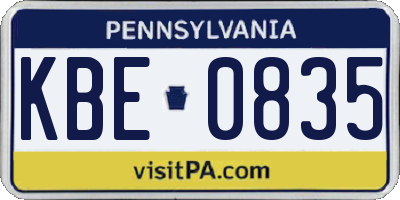 PA license plate KBE0835