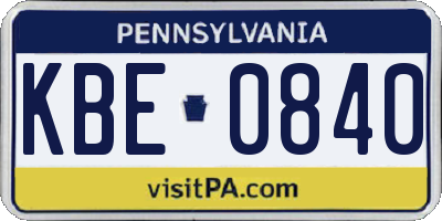 PA license plate KBE0840