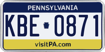 PA license plate KBE0871