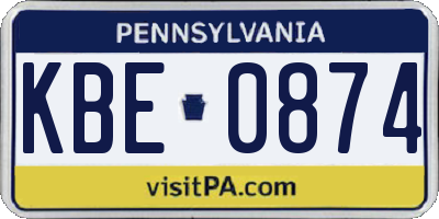 PA license plate KBE0874