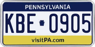 PA license plate KBE0905