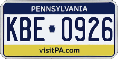 PA license plate KBE0926