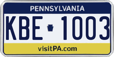 PA license plate KBE1003