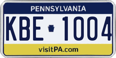 PA license plate KBE1004