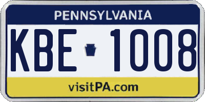 PA license plate KBE1008