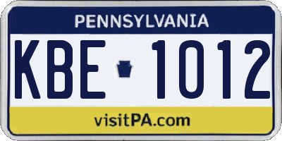 PA license plate KBE1012